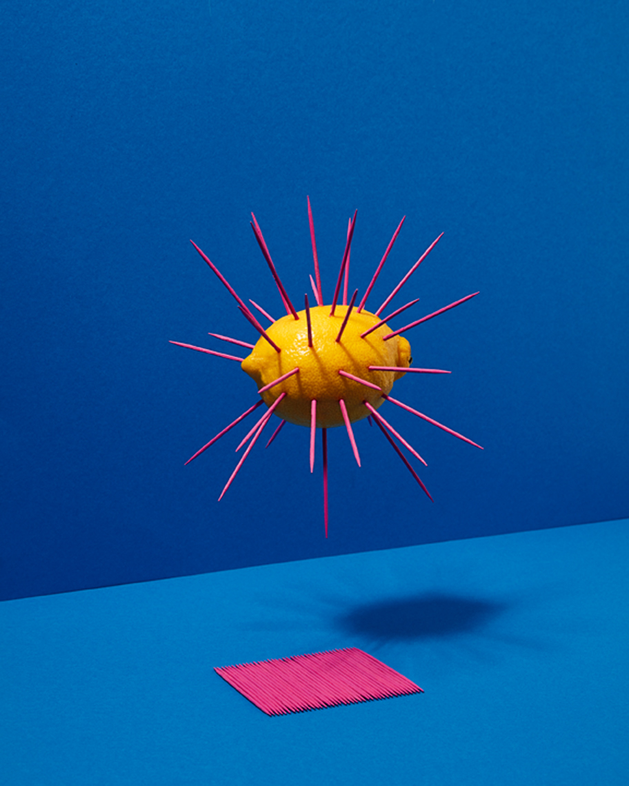 creative still life photography:  lemon with spikes