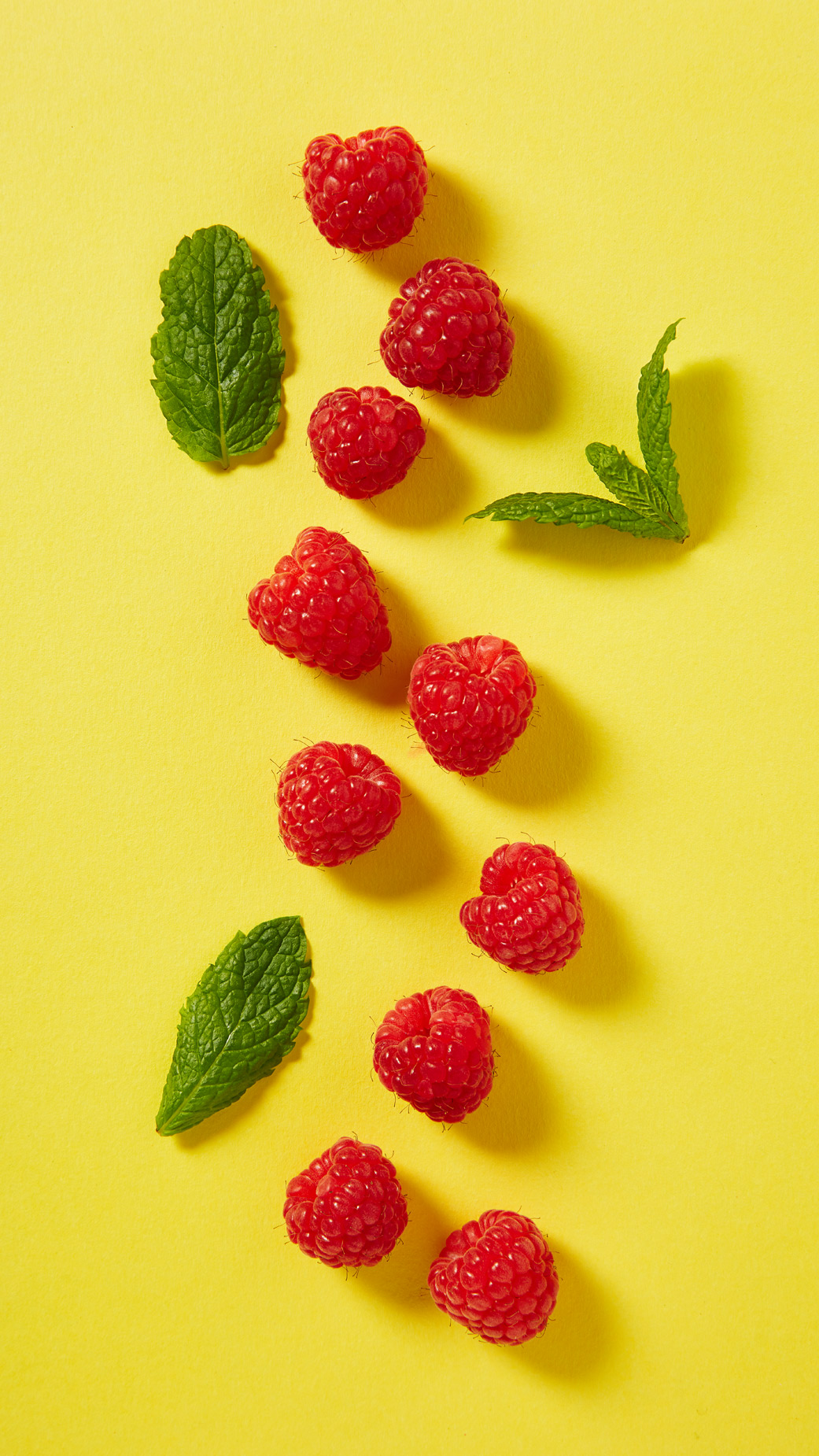 creative still life: raspberry and mint
