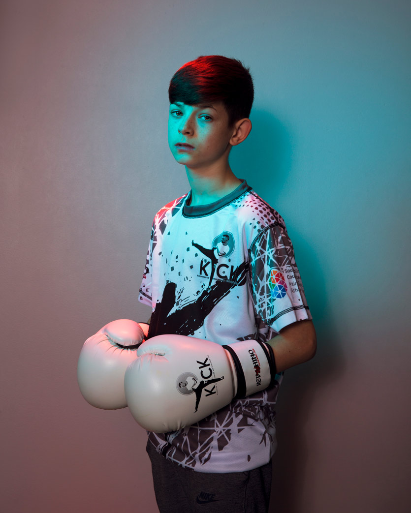 contemporary portrait photography: photo series of young kickboxers