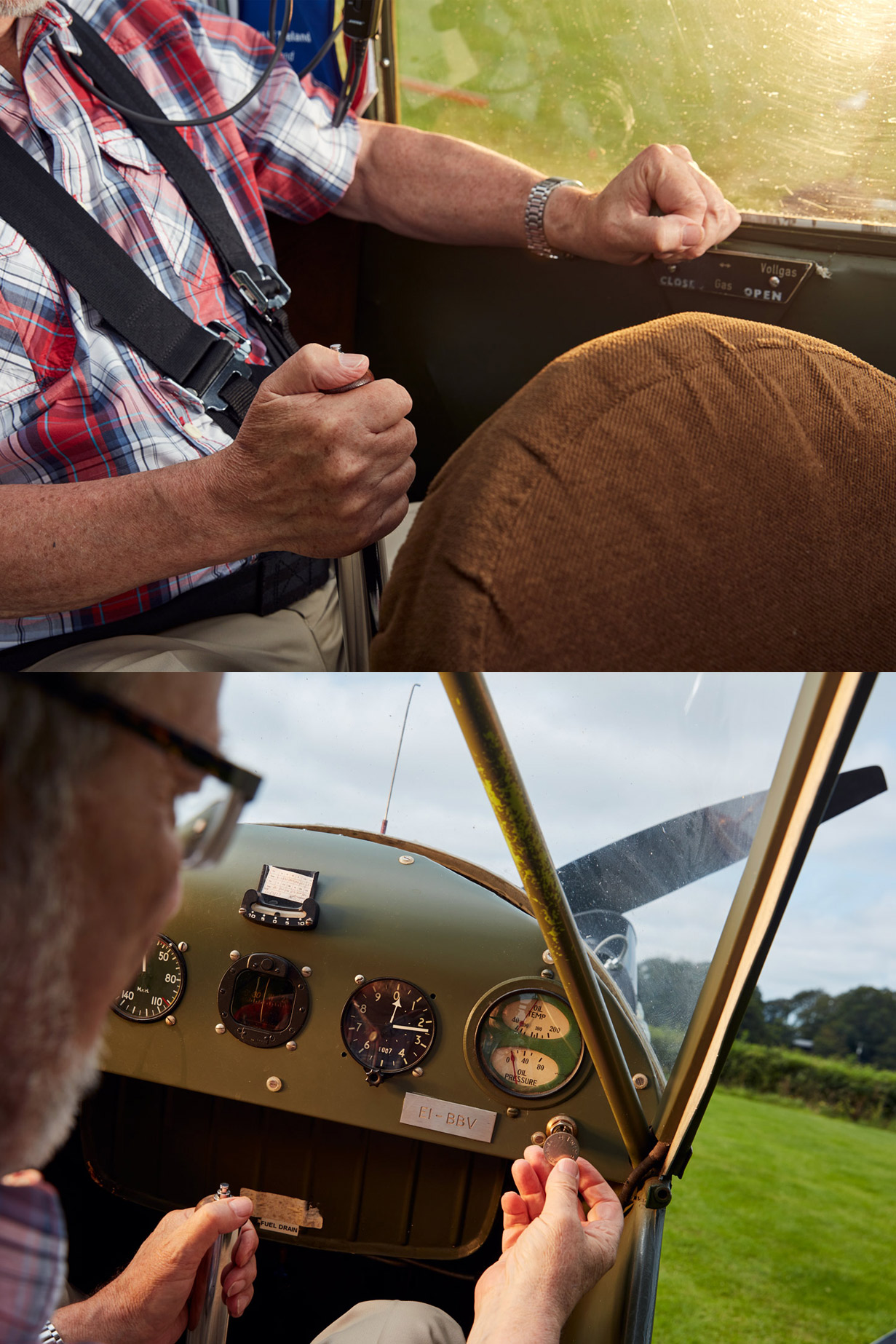 location portrait photography: pilot at controls of his aircraft